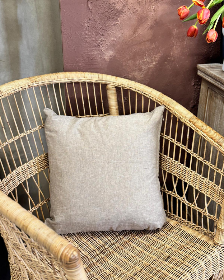 Hand-Embroidered Cushion Cover – Natural Cotton-Linen, Cream Floral Pattern (45x45cm)