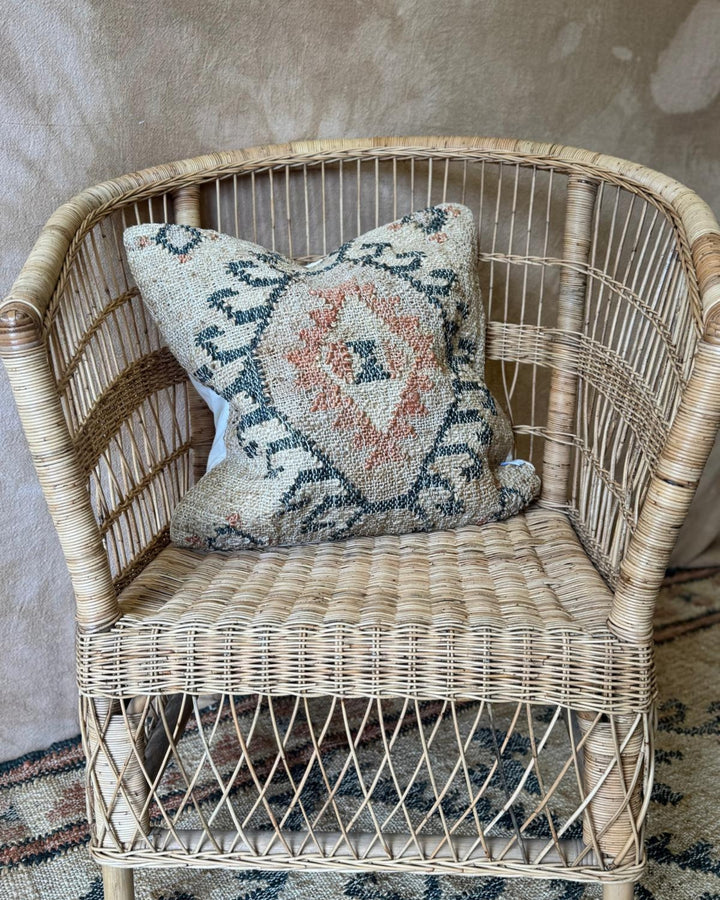 Jute Punja Hand-Woven Cushion Cover – Geometric Pattern, Natural & Terracotta, 50 x 50cm