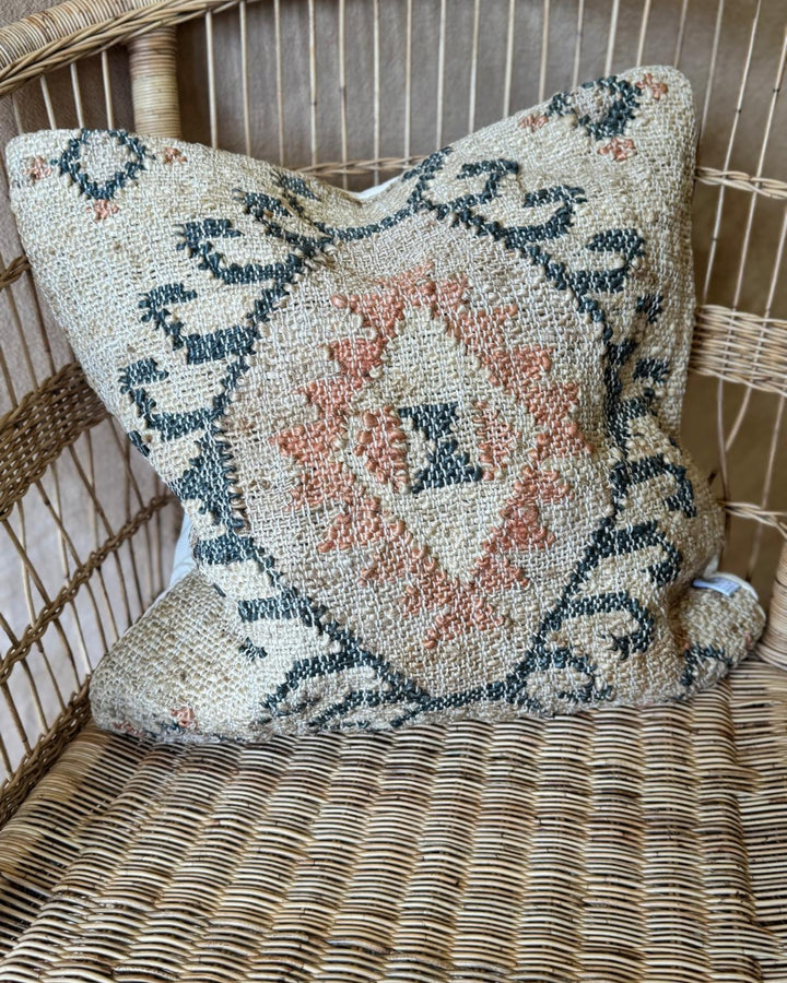 Jute Punja Hand-Woven Cushion Cover – Geometric Pattern, Natural & Terracotta, 50 x 50cm