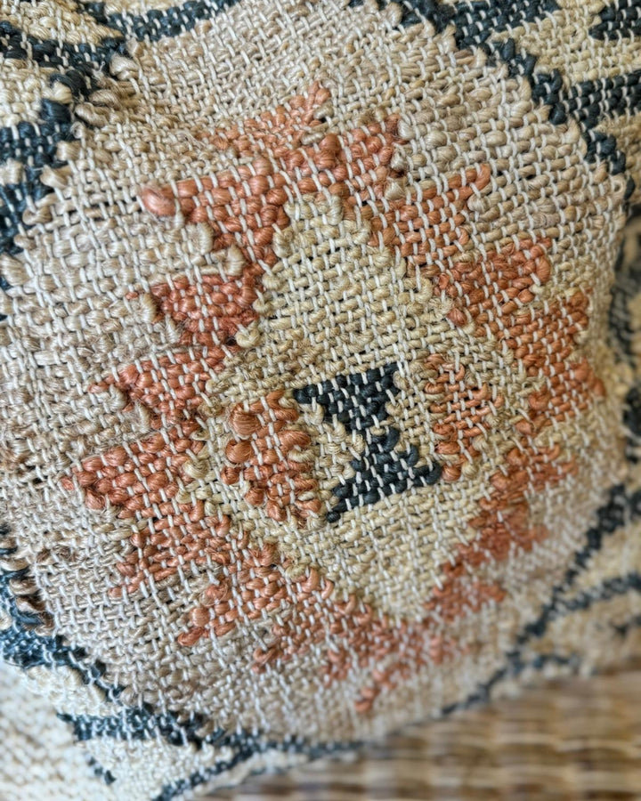 Jute Punja Hand-Woven Cushion Cover – Geometric Pattern, Natural & Terracotta, 50 x 50cm