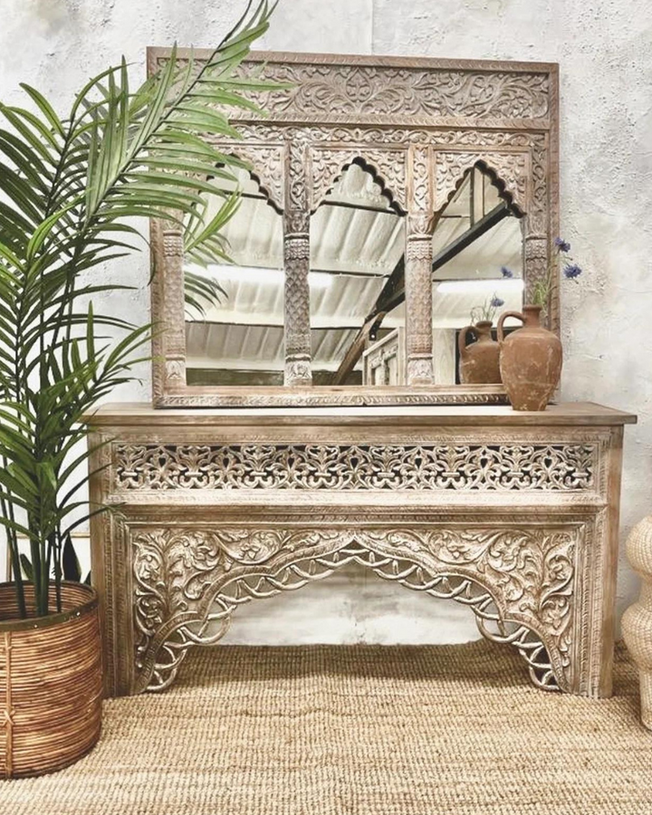 Decorative Mango Wood Mirror on a Console able