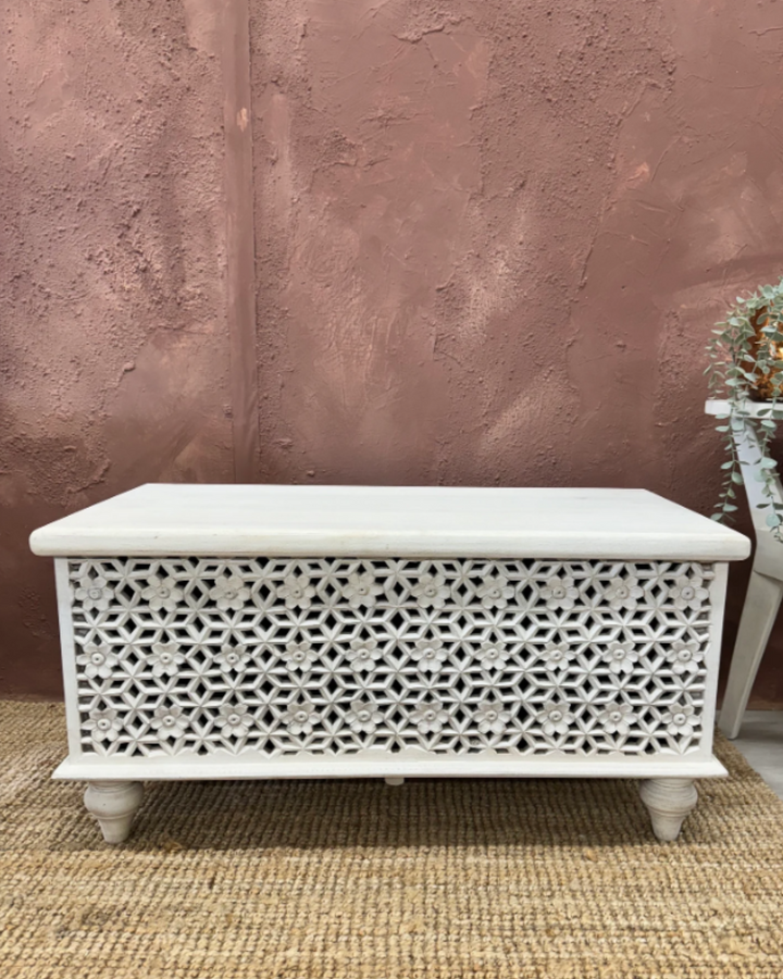 Hand Carved Storage Box with Petal Design