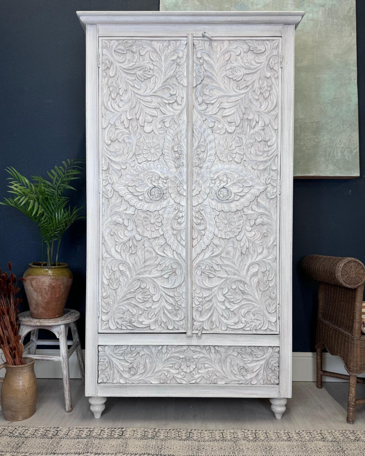Hand-Carved Mango Wood Wardrobe
