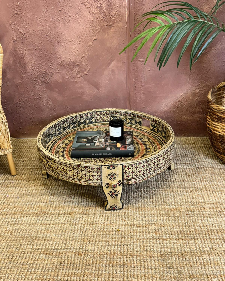 Vintage Indian Painted Grinder Chakki Coffee Table – Reclaimed & Hand-Painted