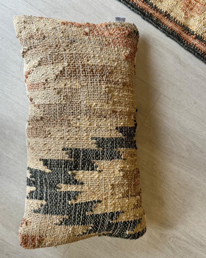 Jute Punja Hand-Woven Cushion Cover – Natural & Charcoal, 35 x 60cm