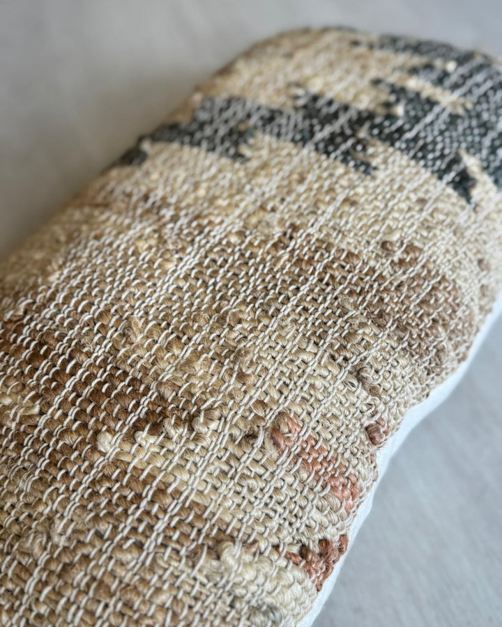 Jute Punja Hand-Woven Cushion Cover – Natural & Charcoal, 35 x 60cm