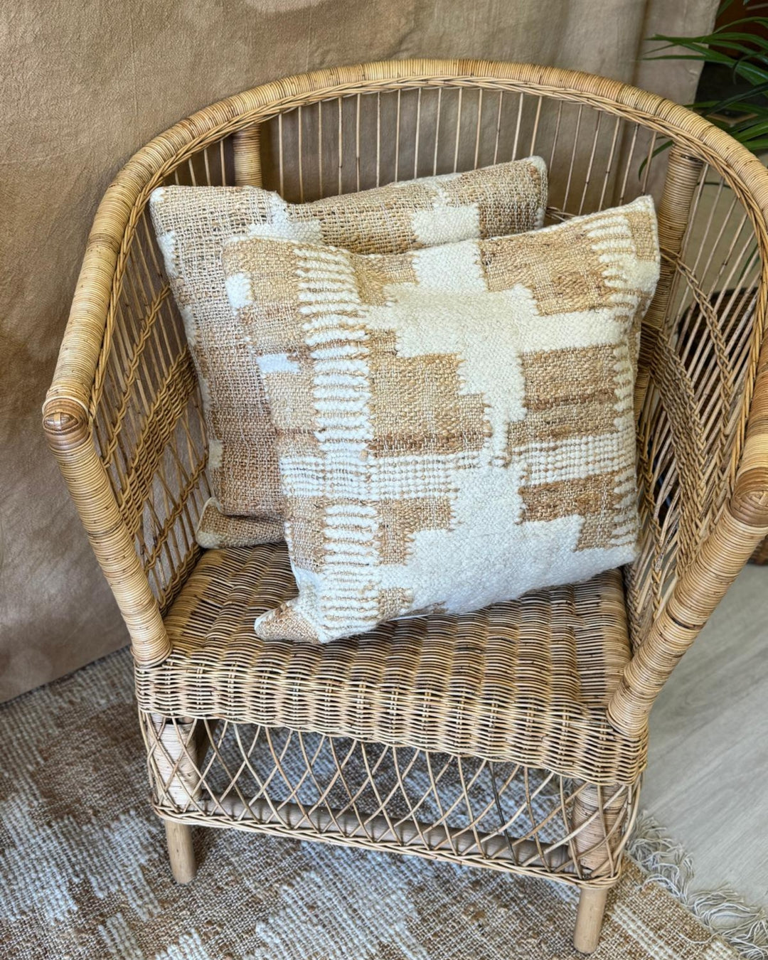 Jute & Boucle Hand-Woven Scatter Cushion Cover – Natural & Cream, 50 x 50cm