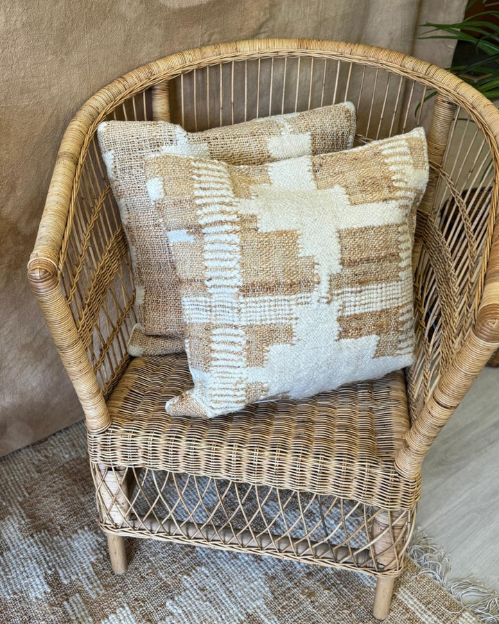 Jute & Boucle Hand-Woven Scatter Cushion Cover – Natural & Cream, 50 x 50cm