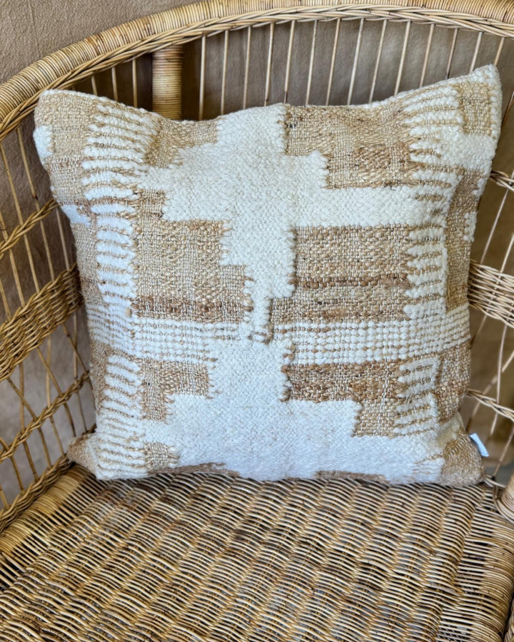 Jute & Boucle Hand-Woven Scatter Cushion Cover – Natural & Cream, 50 x 50cm