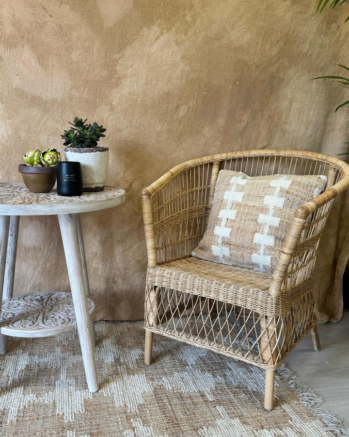 Jute & Boucle Hand-Woven Scatter Cushion Cover – Natural & Cream Stripe, 50 x 50cm