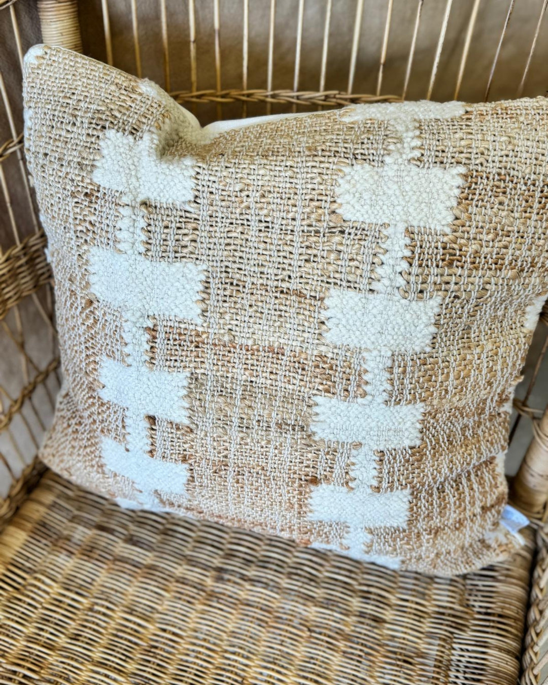 Jute & Boucle Hand-Woven Scatter Cushion Cover – Natural & Cream Stripe, 50 x 50cm