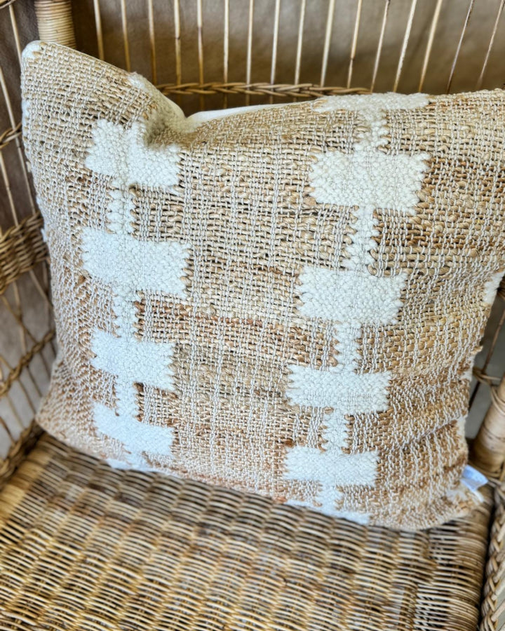 Jute & Boucle Hand-Woven Scatter Cushion Cover – Natural & Cream Stripe, 50 x 50cm