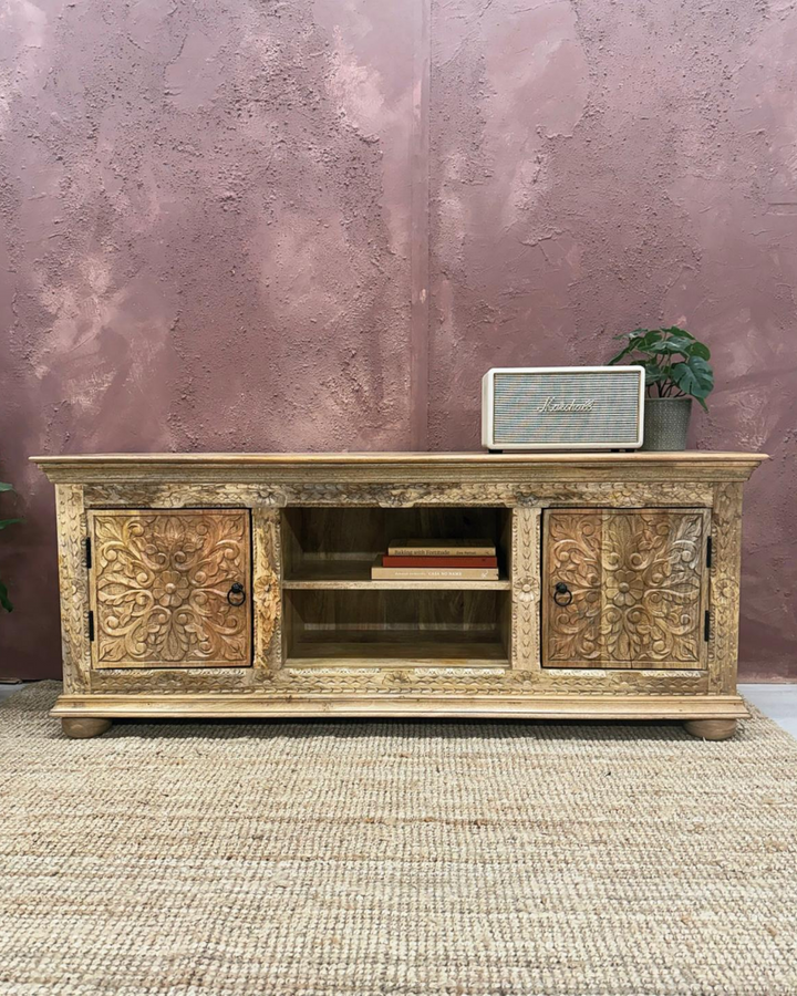 Hand-Carved Mango Wood TV / Sideboard Unit