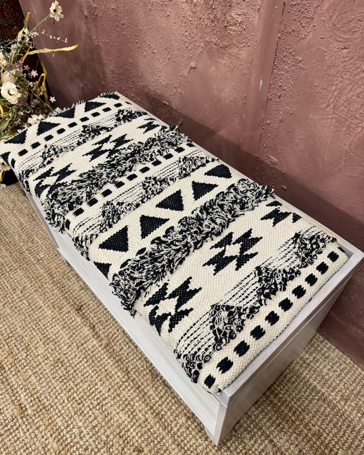 Mango Wood & Woven Cotton Ottoman Storage Bench – Two Sizes