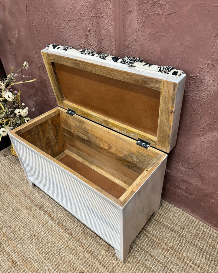 Mango Wood & Woven Cotton Ottoman Storage Bench – Two Sizes