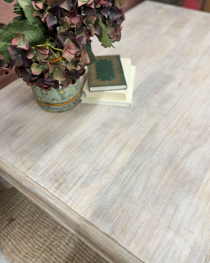 Hand-Carved Mango Wood Coffee Table – Natural Finish