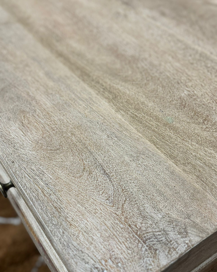 Hand-Carved Mango Wood Desk – Sandblasted Finish with 3 Drawers