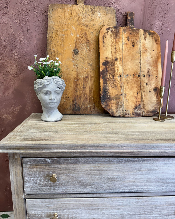 Mango Wood 6-Drawer Chest – Light Whitewashed Finish