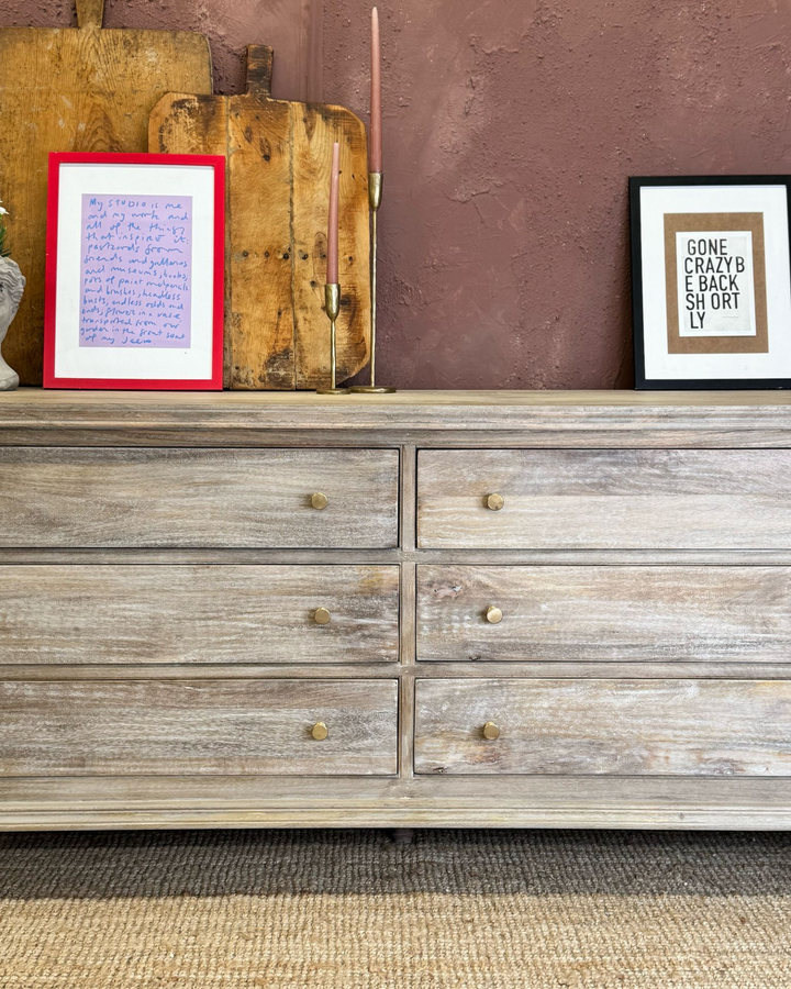 Mango Wood 6-Drawer Chest – Light Whitewashed Finish