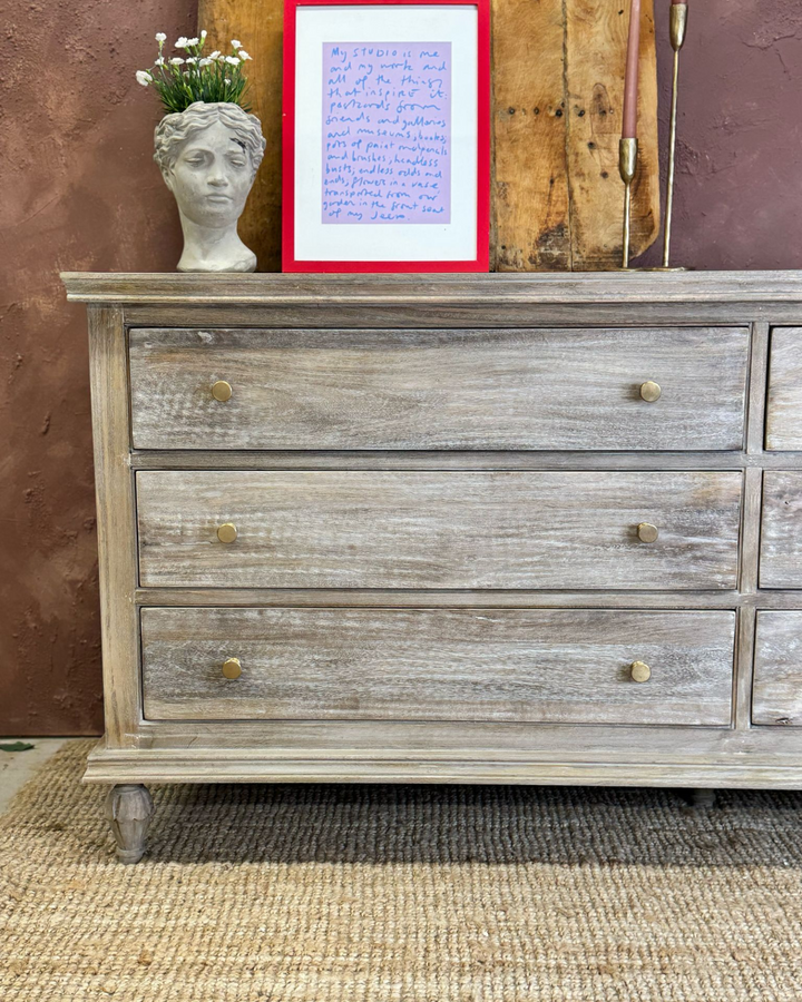 Mango Wood 6-Drawer Chest – Light Whitewashed Finish