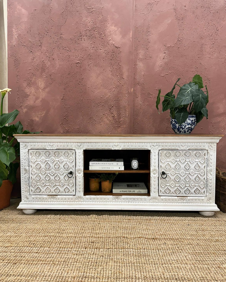 Hand-Carved Mango Wood TV / Sideboard Unit