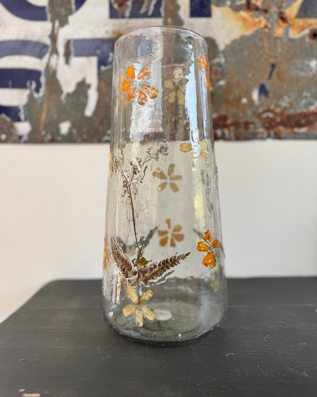 Tall Recycled Glass Vase with Pressed Wildflowers – 37cm