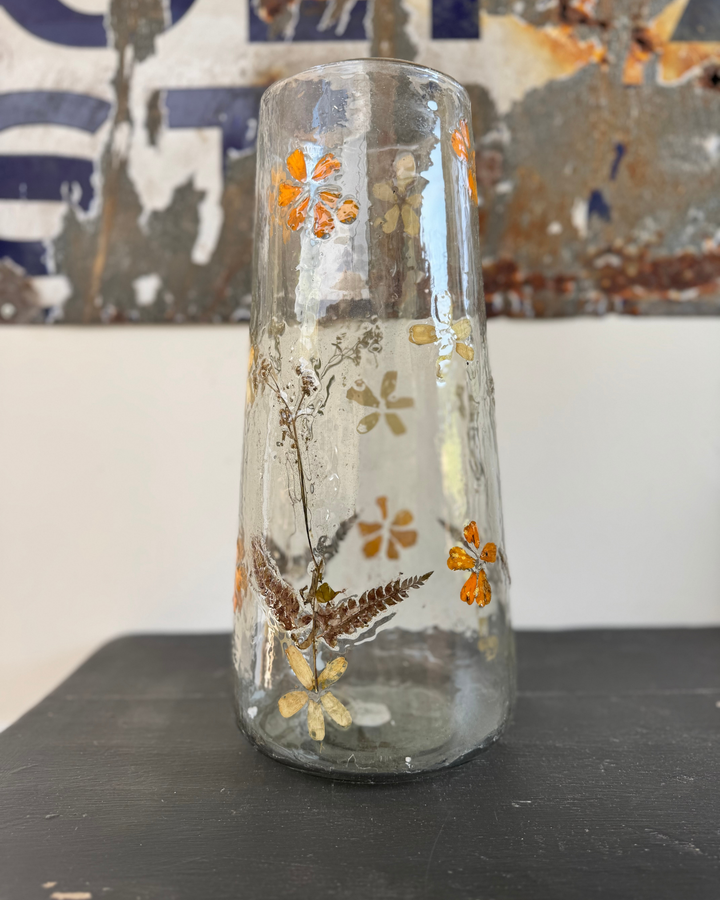 Tall Recycled Glass Vase with Pressed Wildflowers – 37cm