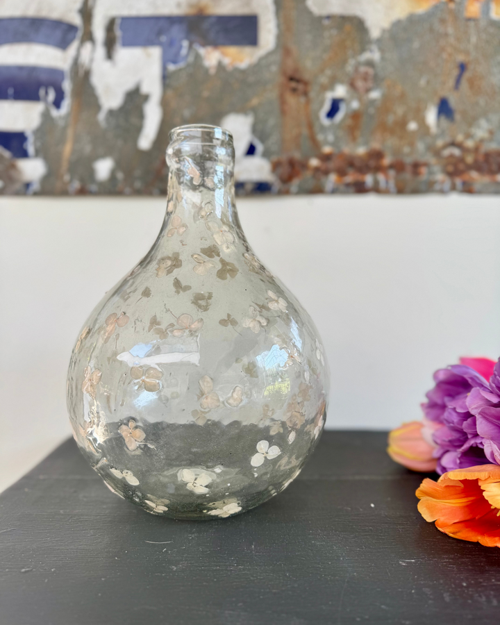 Large Recycled Glass Vase with Pressed Petals – 28cm