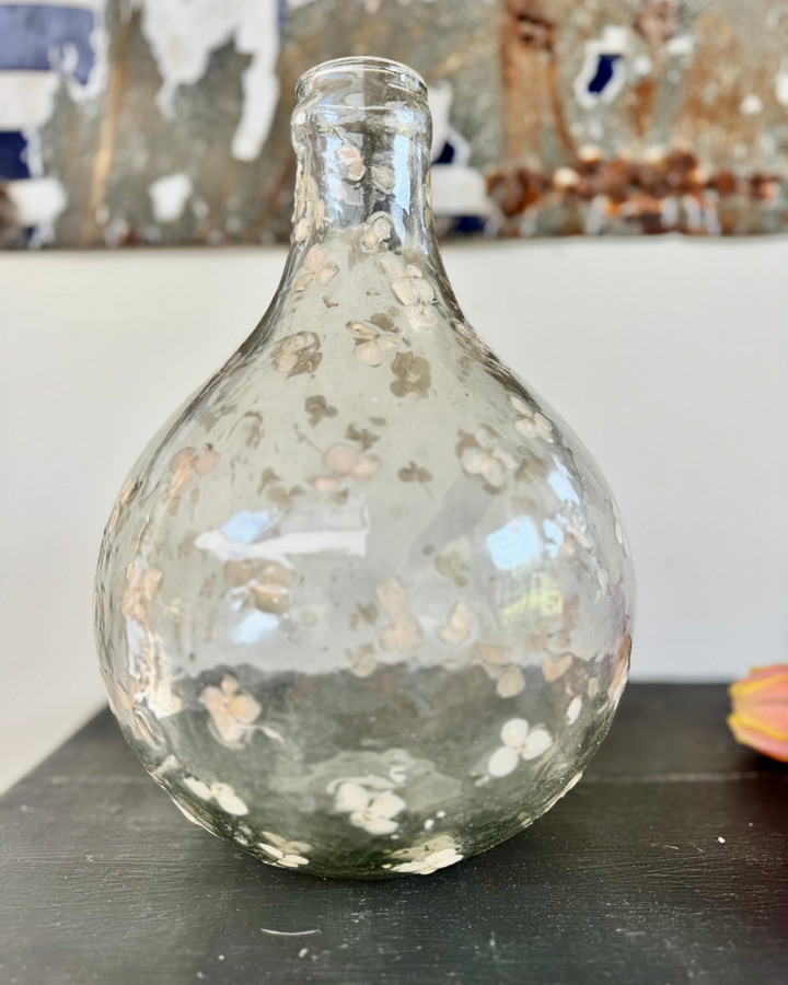 Large Recycled Glass Vase with Pressed Petals – 28cm