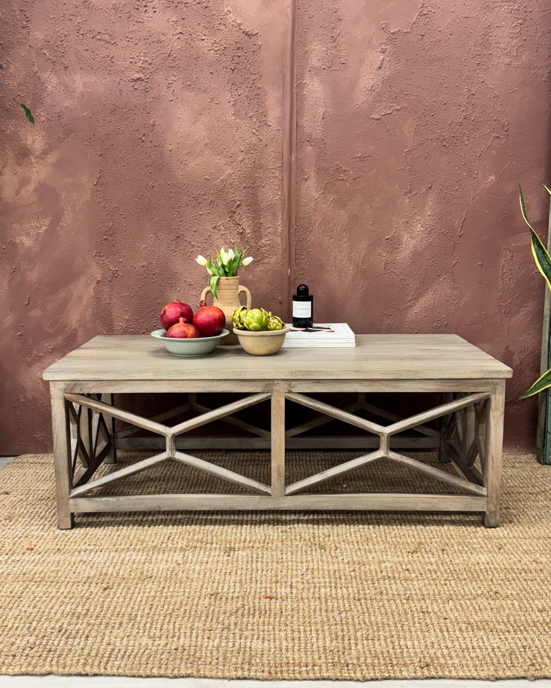 Contemporary Handcrafted Mango Wood Coffee Table – Whitewashed Finish