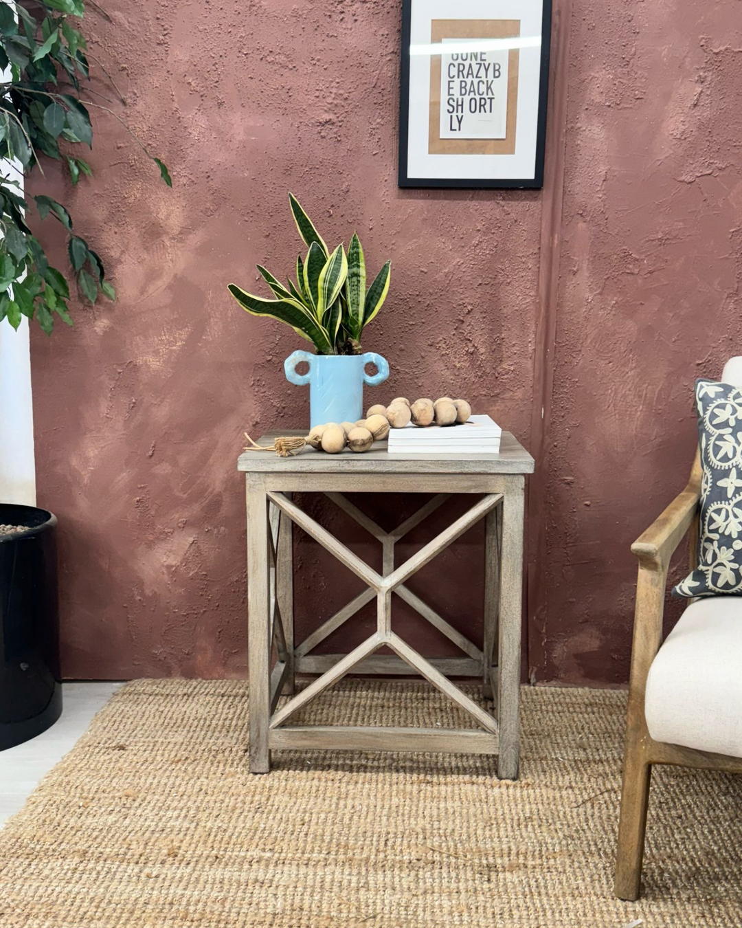 Contemporary Handcrafted Mango Wood End/Side Table – Whitewashed Finish