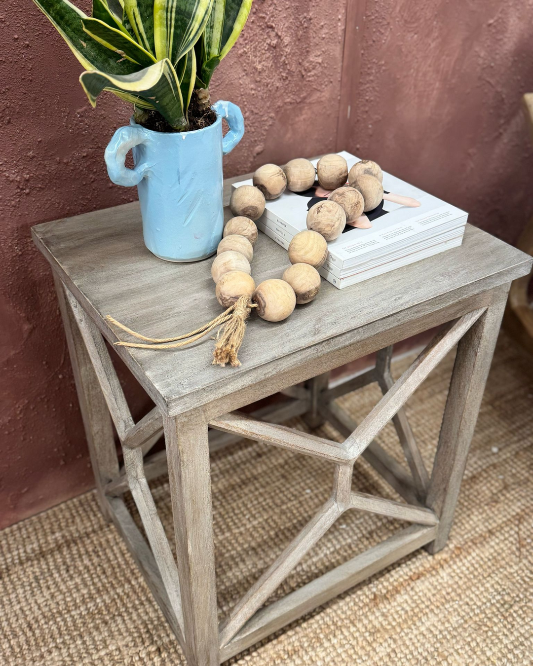 Contemporary Handcrafted Mango Wood End/Side Table – Whitewashed Finish