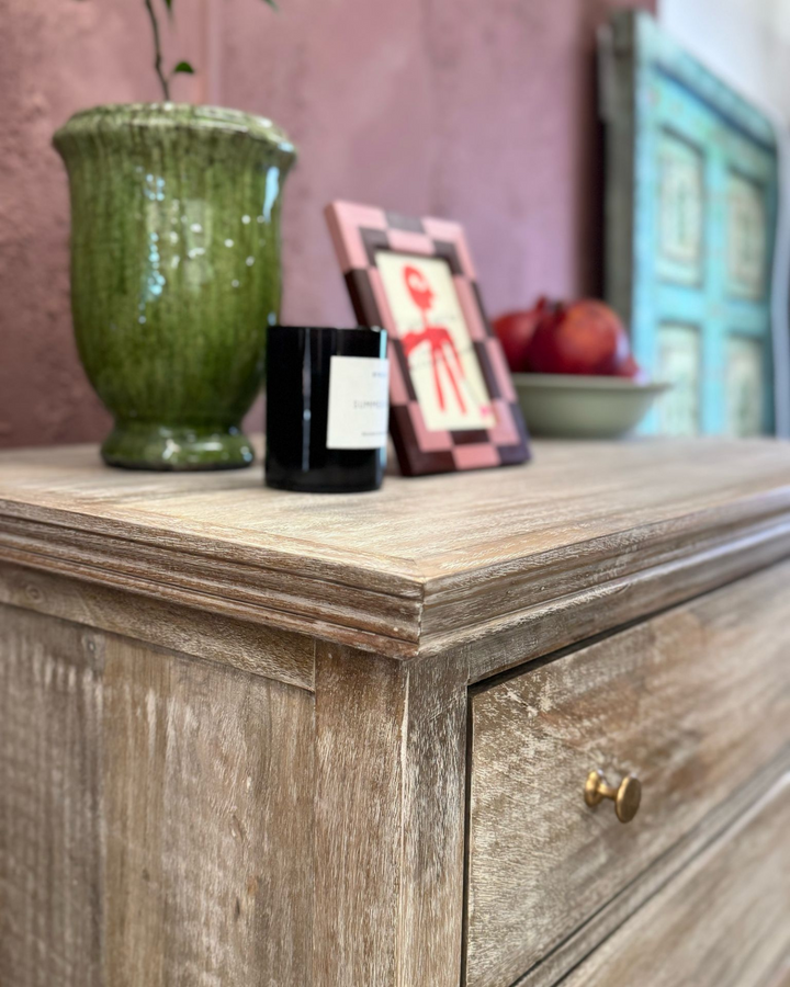 Mango Wood 5-Drawer Chest / Tallboy – Natural with Whitewashed Finish