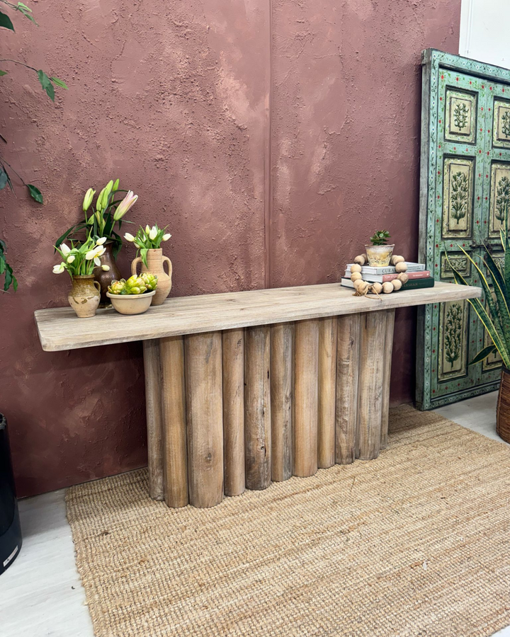 Mango Wood Console Table – Bleached & Limewashed Finish