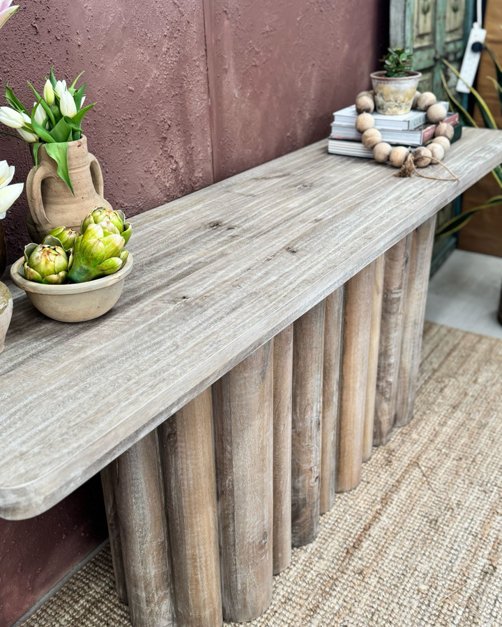 Mango Wood Console Table – Bleached & Limewashed Finish