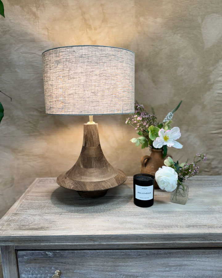 Mango Wood Table Lamp – Petite Sculptural Design with Linen Shade