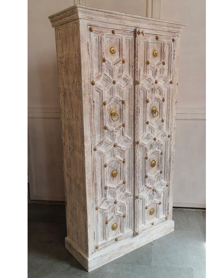 Natural Mango Wood Hand Carved Armoire / Cabinet