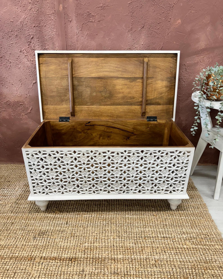 Hand Carved Storage Box with Petal Design