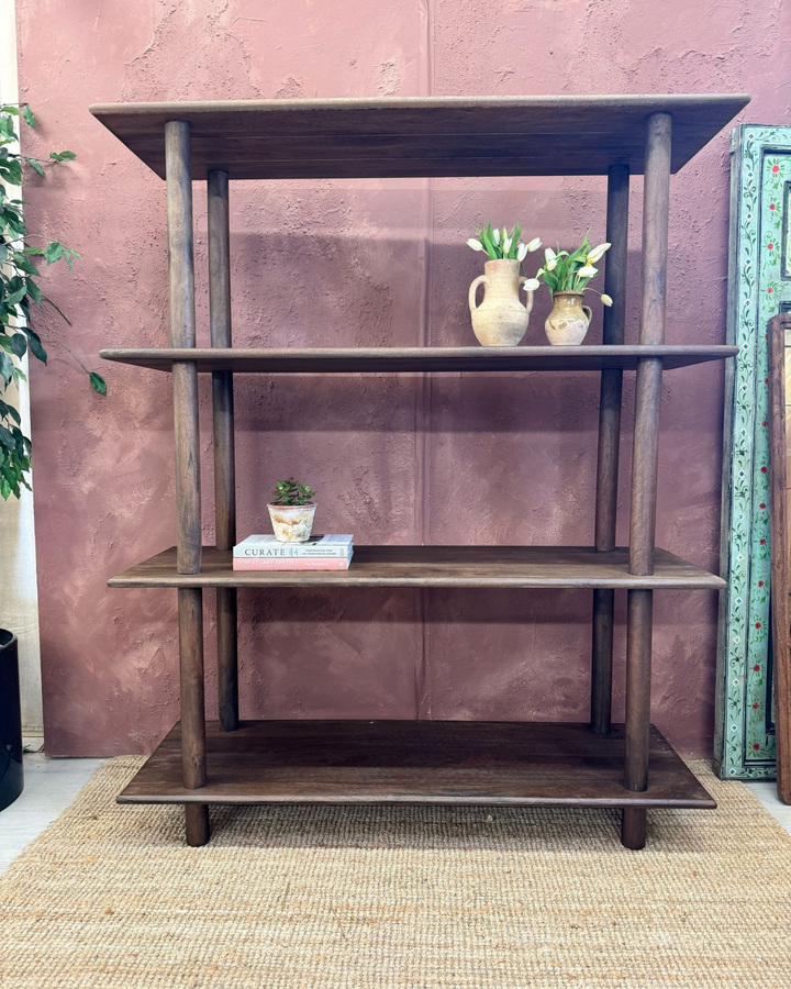 Mango Wood Bookcase with 4 Shelves – Dark Finish