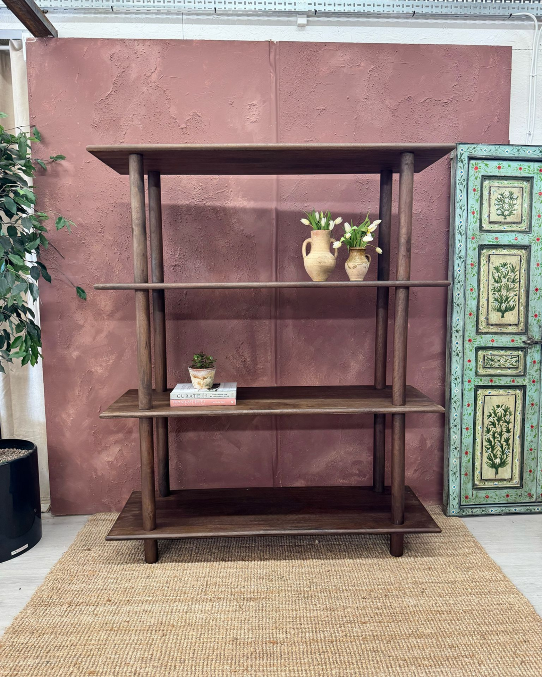Mango Wood Bookcase with 4 Shelves – Dark Finish