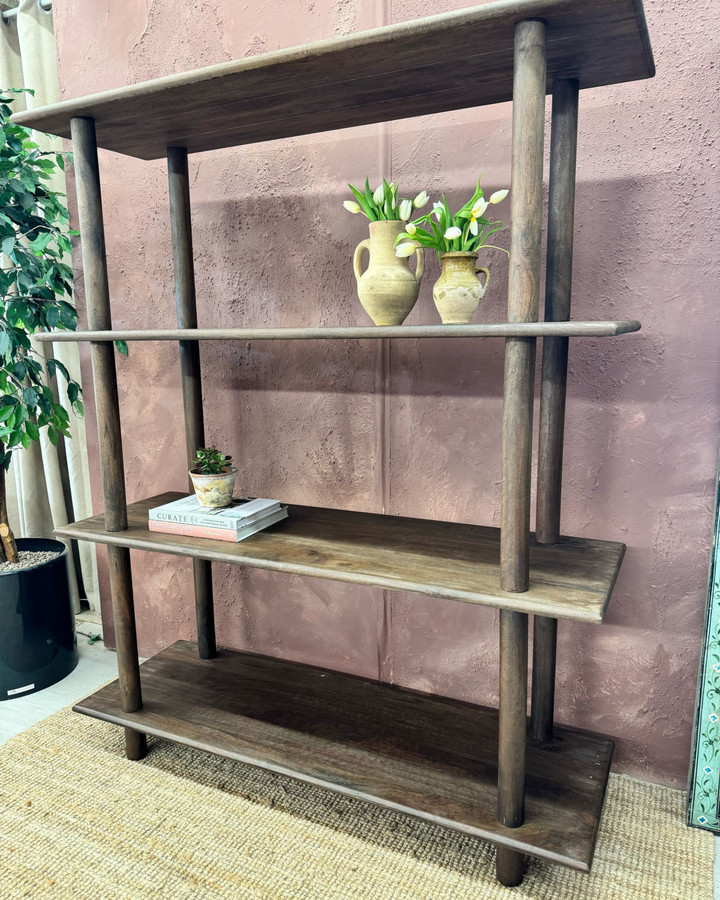Mango Wood Bookcase with 4 Shelves – Dark Finish