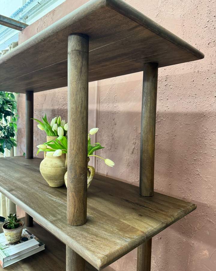 Mango Wood Bookcase with 4 Shelves – Dark Finish