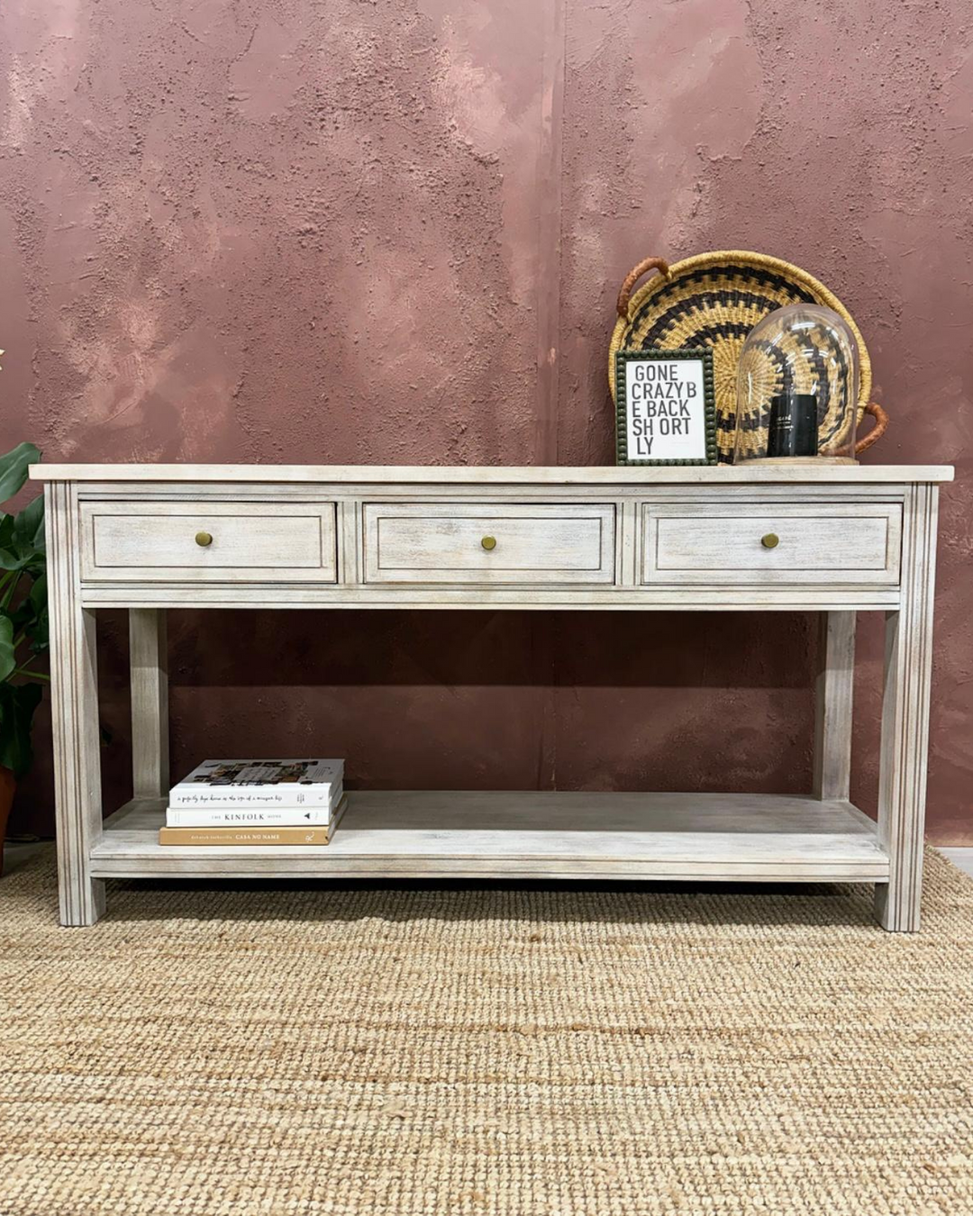 Chic Cream-Washed Mango Wood Console Table with Artisan Detail