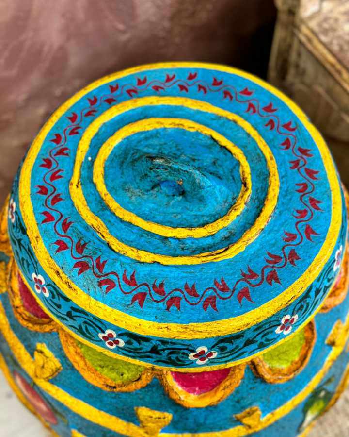 Handcrafted Indian Papier-Mâché Decorative Pot with Lid – Vibrant Floral and Fruit Motif