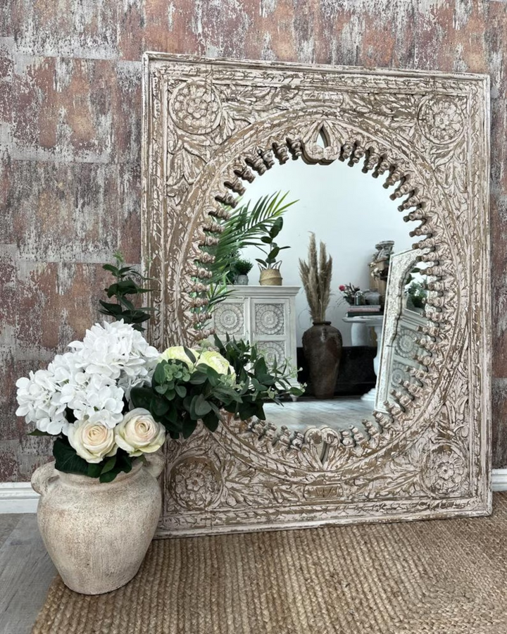 Exquisite Handmade Indian Mirror from Vintage Printing Blocks