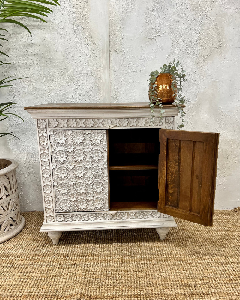 Intricate Petal Carved 2 Door Sideboard - (KHSD97WN)