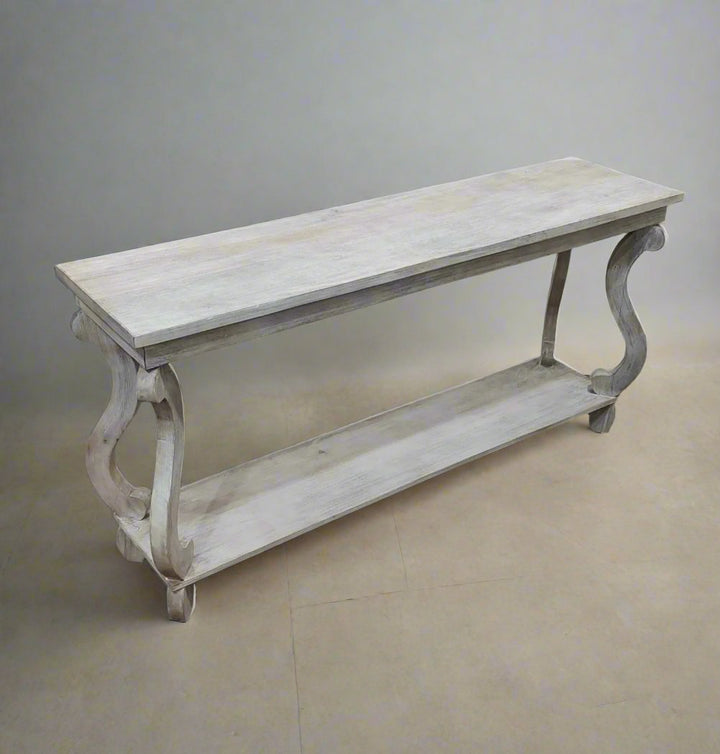 Hand-Carved Cream Mango Wood Console Table