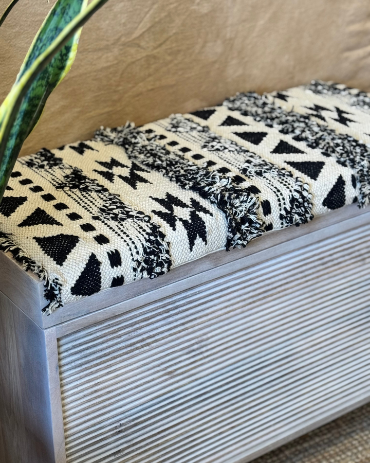 Mango Wood & Woven Cotton Ottoman Storage Bench – Two Sizes