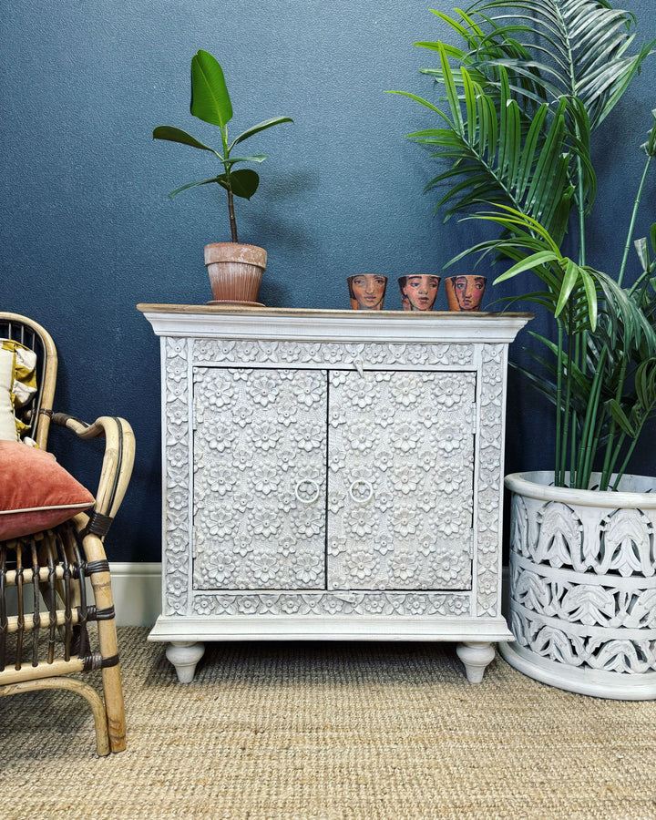 Intricate Petal Carved 2 Door Sideboard - (KHSD97WN)