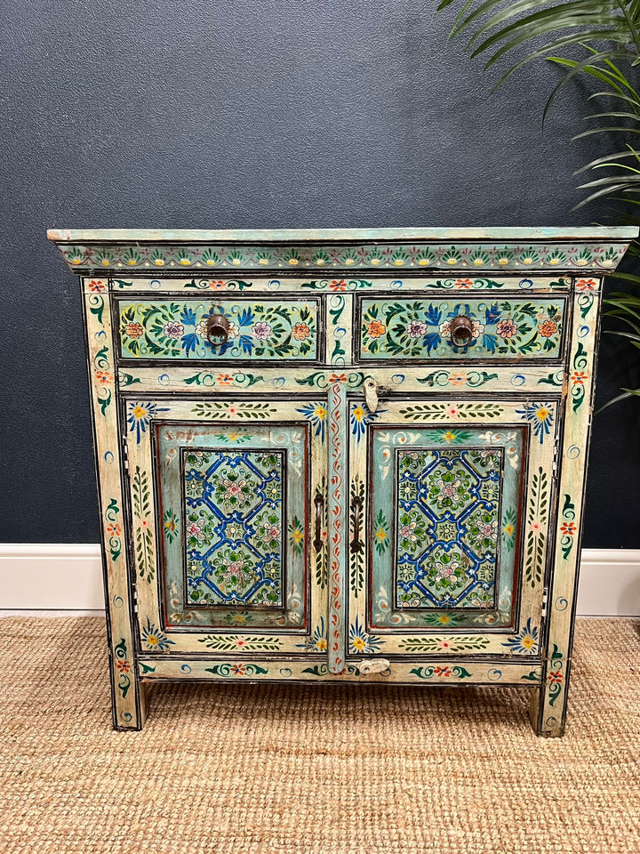 Hand Painted Vintage Indian Sideboard